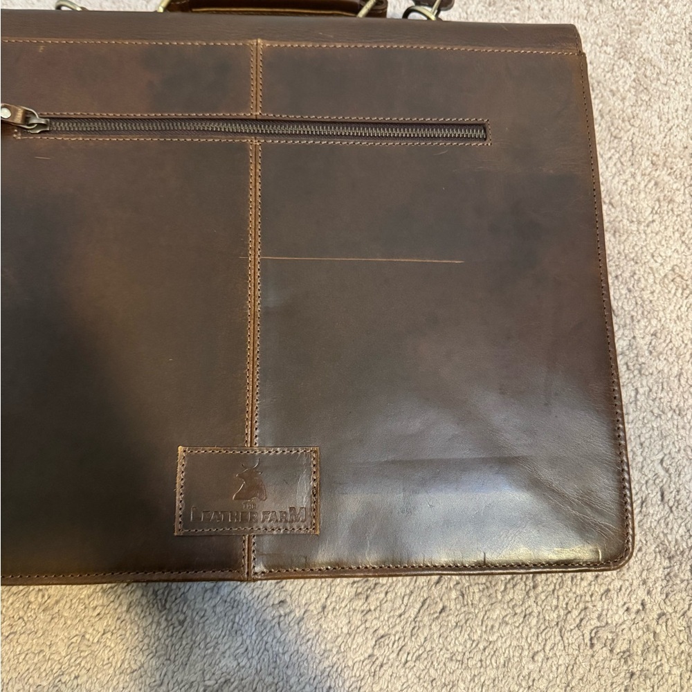 Leather Farm Brown Leather Laptop Case Crossbody Bag - Picture 9 of 11